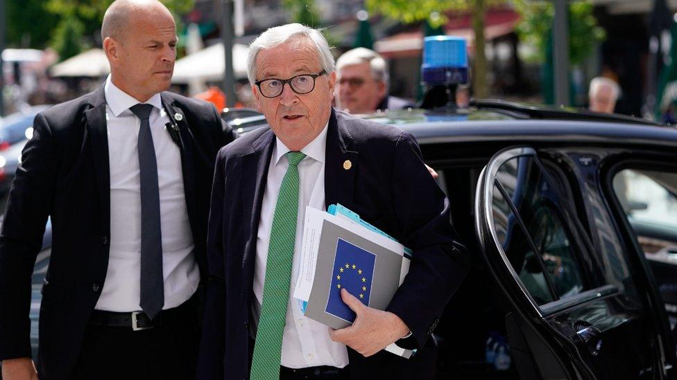 President of the European Commission Jean-Claude Juncker arrives at a European People"s Party (EPP) meeting