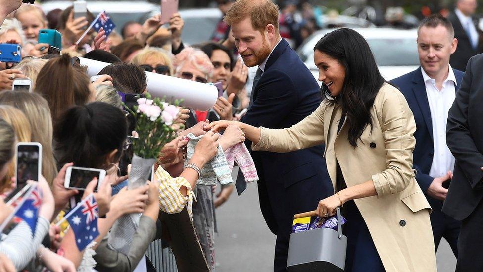 The Duke and Duchess of Sussex meeting members of the crowd in Melbourne