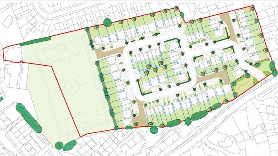 Site showing plans for housing in Rhosnesni, Wrexham