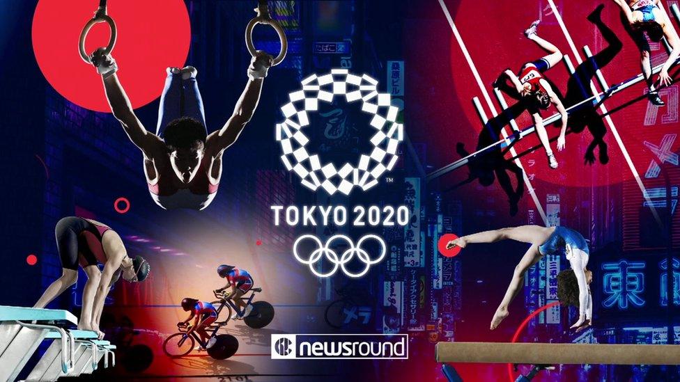 Olympics Tokyo 2020 picture showing male gymnast, track athlete, swimmer and female gymnast.