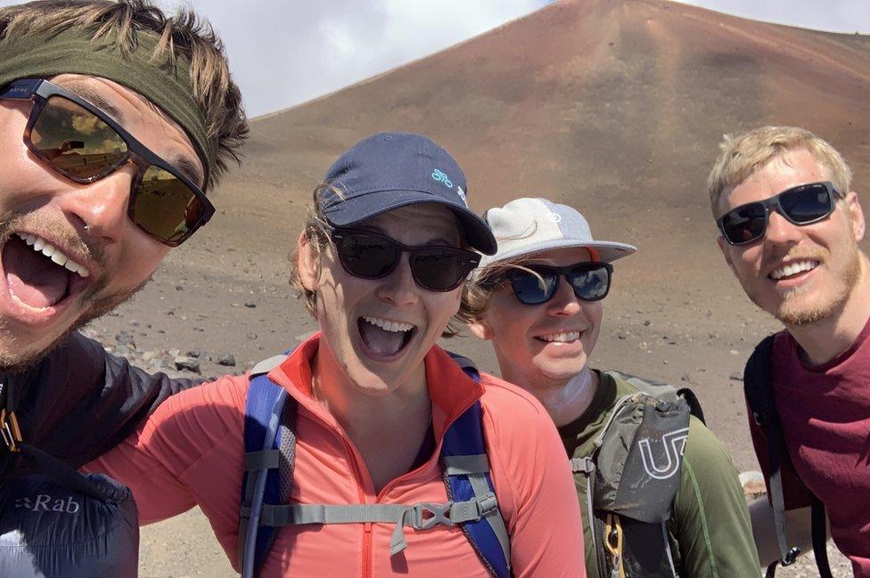 Patrick, left and Michael, with fellow type one diabetics Annette and Sean in Hawaii