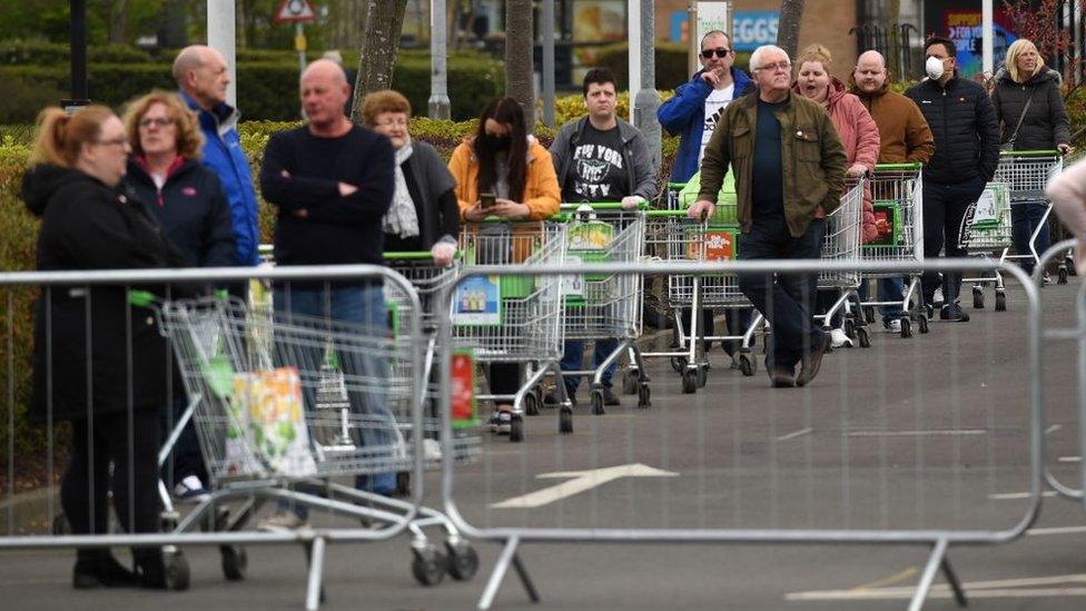 Asda shoppers queuing