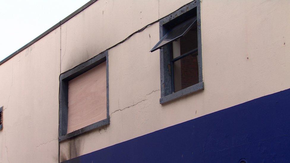 Sandy Row fire, windows burned