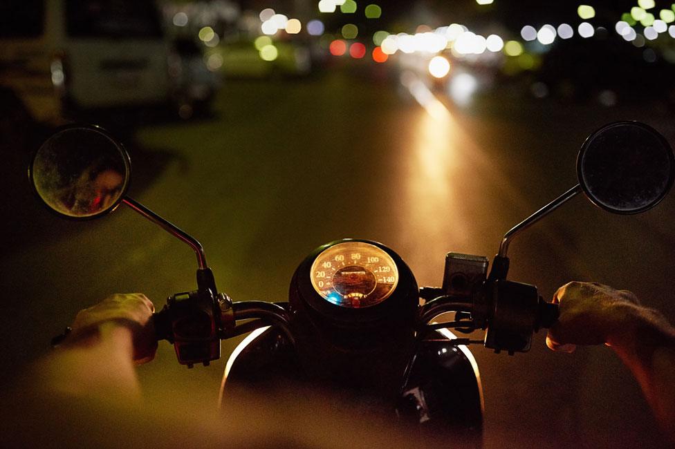 Motorbike riding at night