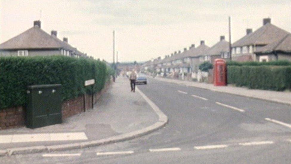 An old picture of Patchway, Bristol, from the 1970s showing a row of houses