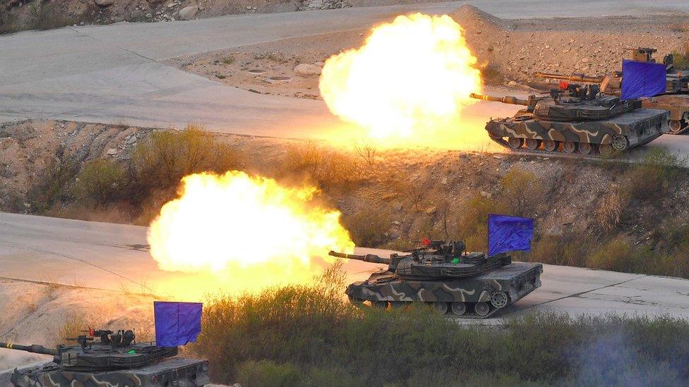 Tanks fire during joint US-South Korean military exercise