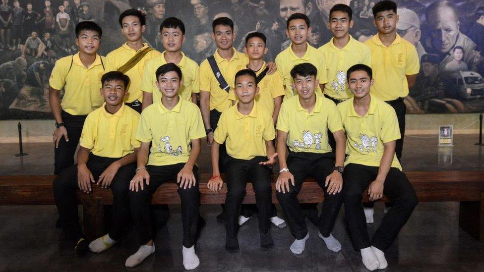 Members of the "Wild Boars" football team in June 2019.