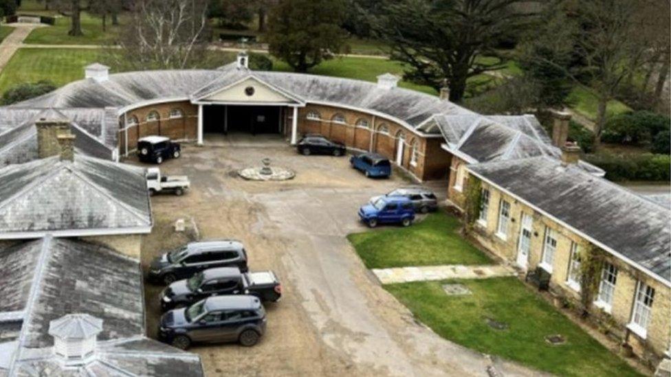 The Wrotham Park stable block, Laundry Cottage and Dairy Cottage from above