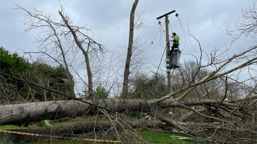 Power lines down in Ightham in Kent