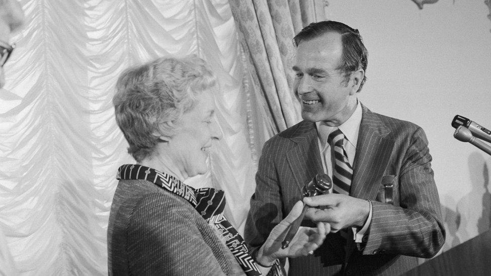 George H W Bush hands her the RNC gavel