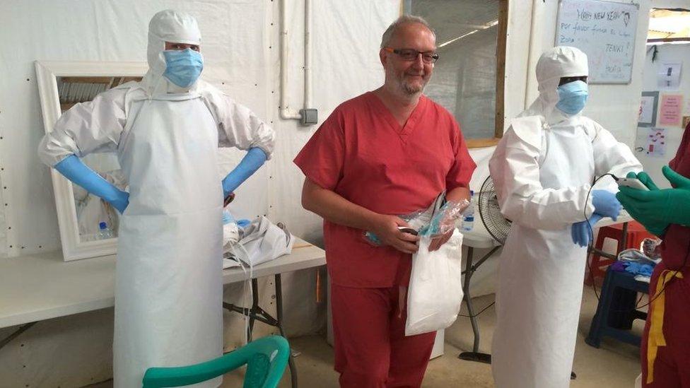 Dave Counsell with NHS staff members in Sierra Leone