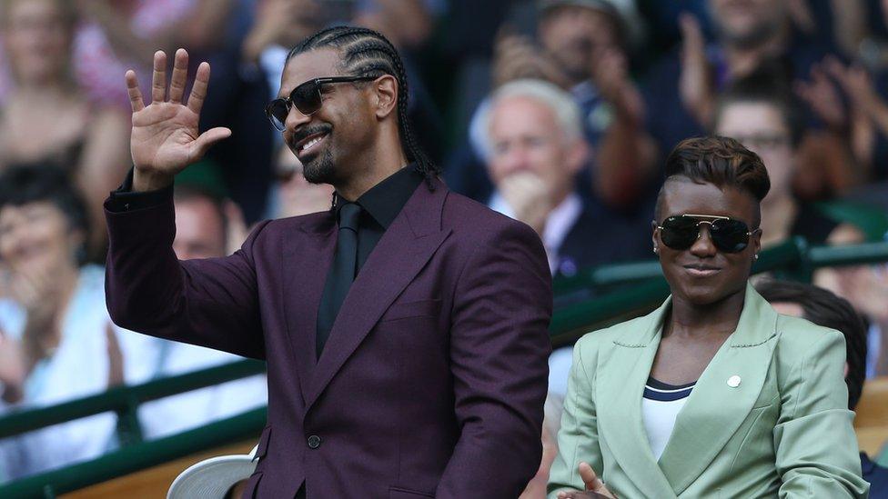 Boxers David Haye and Nicola Adams stood in the Royal Box