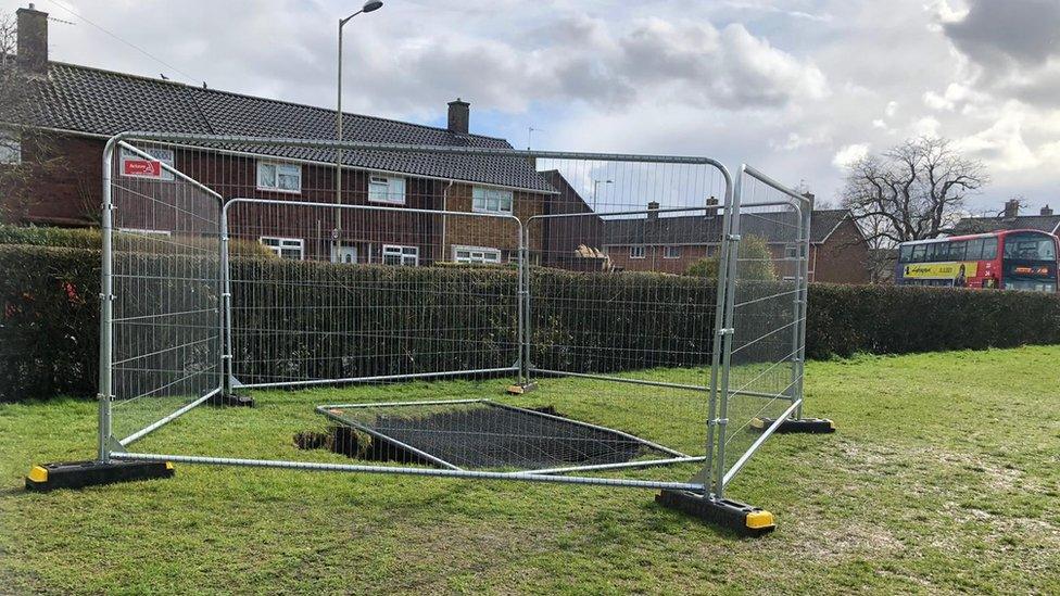 Sinkhole in Frere Road Park, Norwich