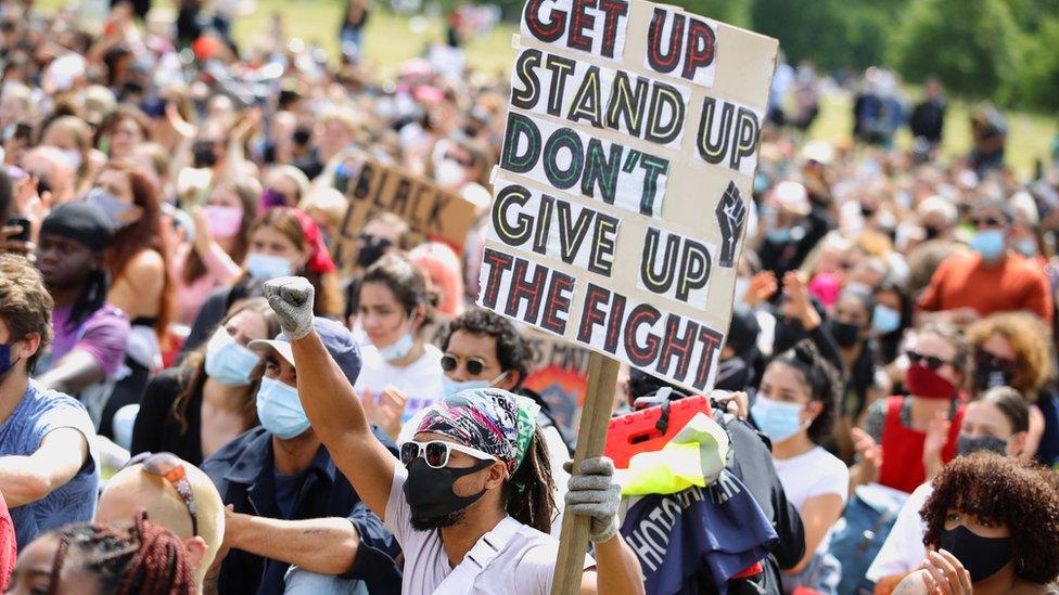 Black Lives Matter protesters in Hyde Park during a demonstration in June