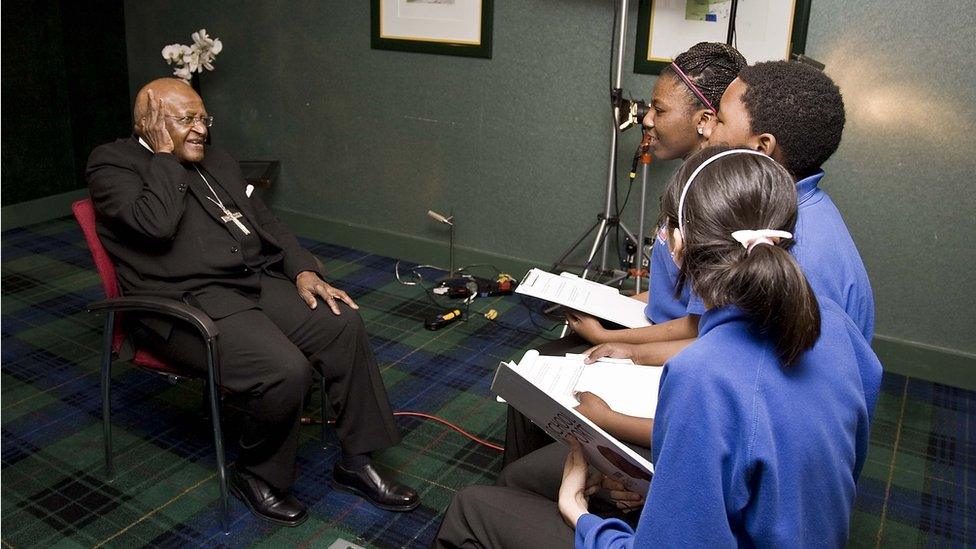 School Reporters and Desmond Tutu