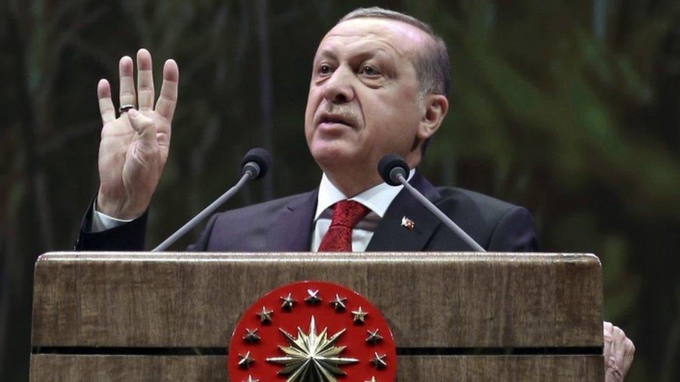 Turkey's President Recep Tayyip Erdogan addresses a group of farmers in Ankara, Turkey, on November 14, 2016.