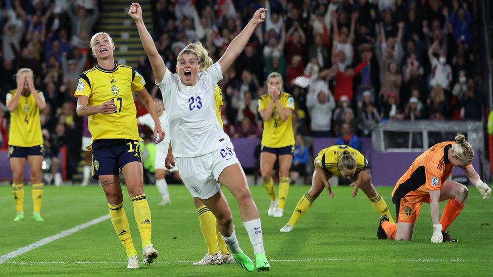 Alessia Russo celebrates a goal during England's win over Sweden in the semi-final of the Euros