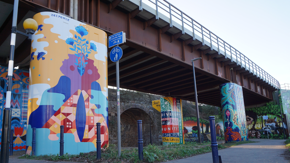 vibrant artwork at Fox Park viaduct in Easton, Bristol