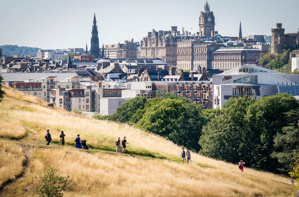 Grass turned yellow due to dry conditions in Holyrood Park, Edinburgh, Scotland, 10 August 2022.