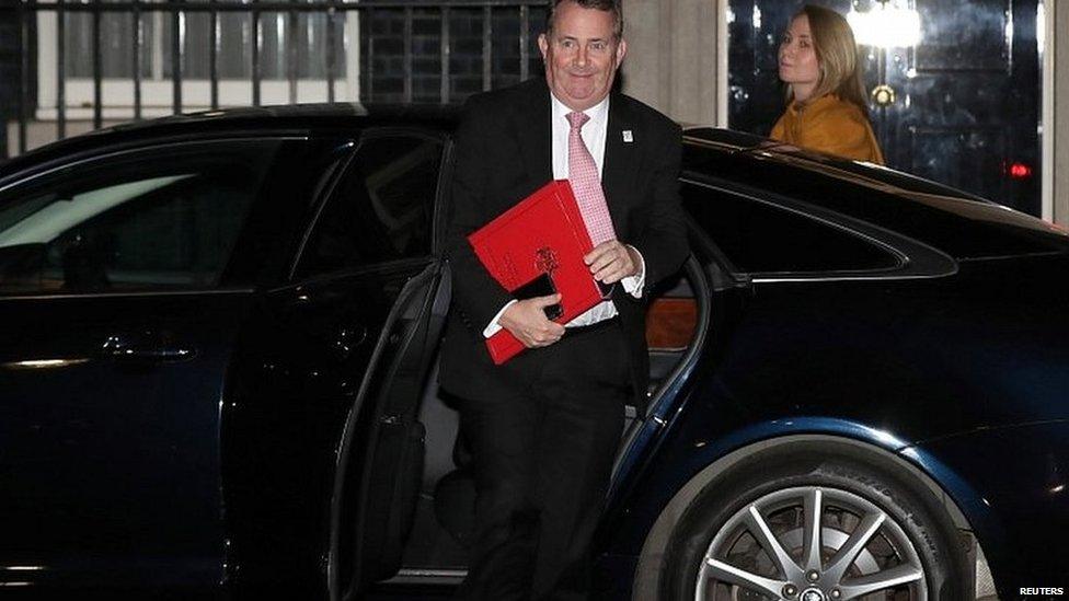 Liam Fox arriving in Downing Street