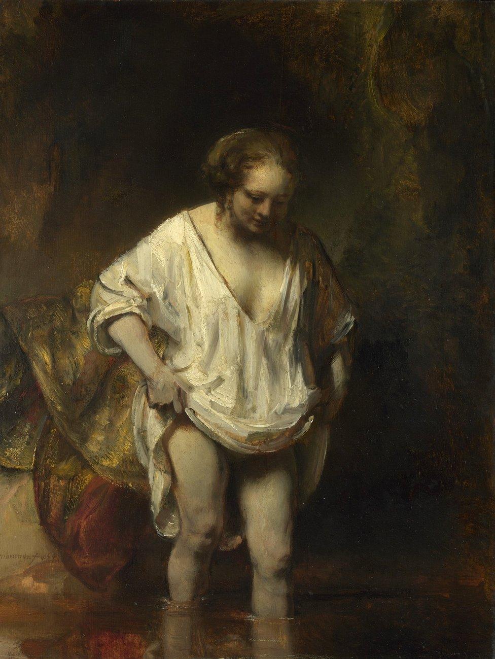 A Woman bathing in a Stream, 1654 by Rembrandt