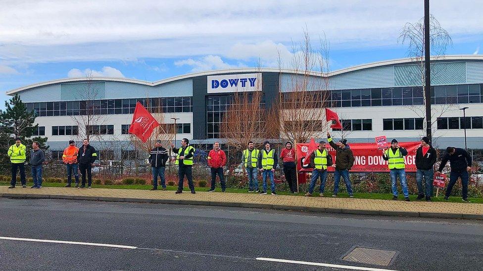 Picket line at Dowty Propellers