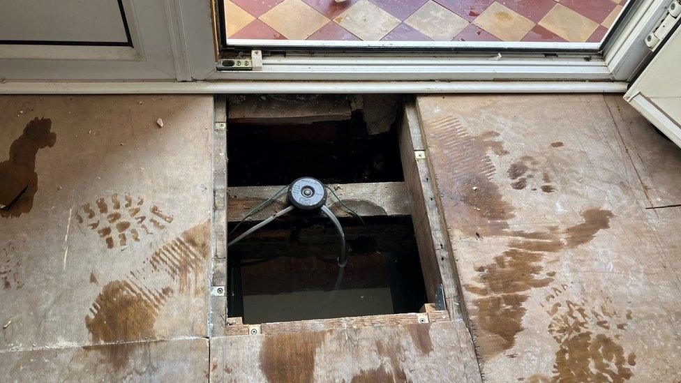 Floorboard inside a flood-affected house