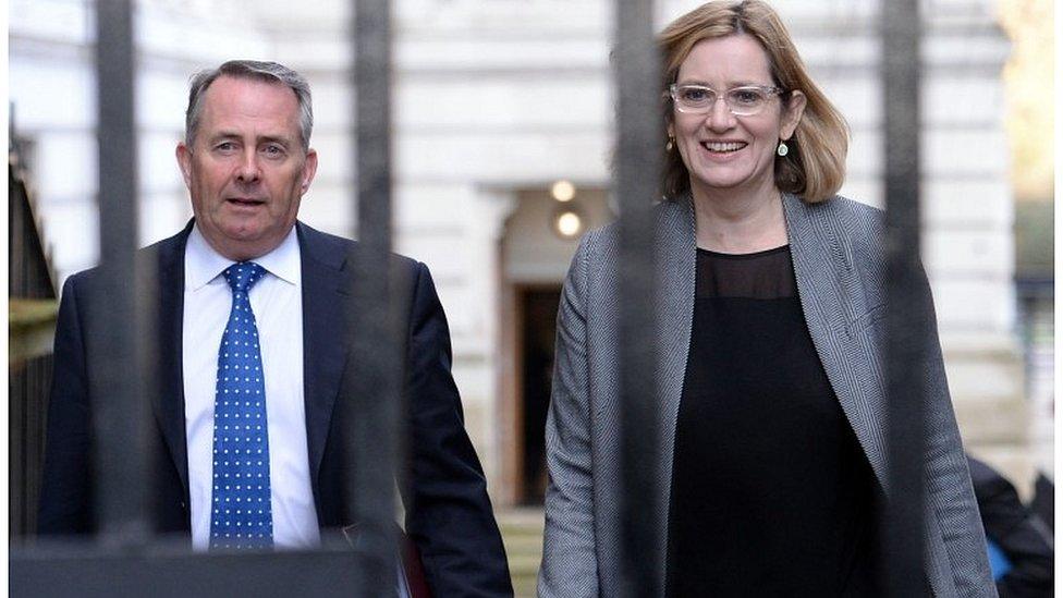 Liam Fox and Amber Rudd arriving for Tuesday's cabinet meeting