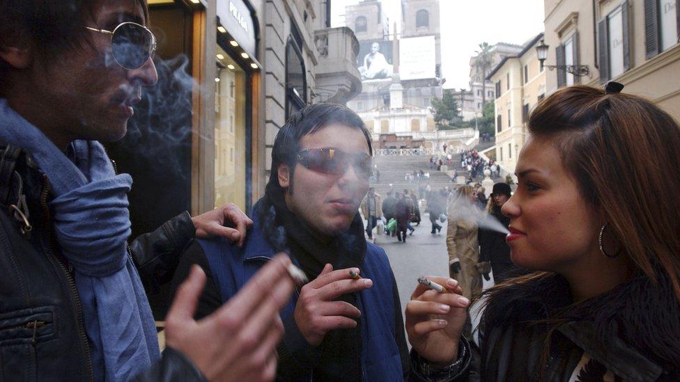 Smokers in Rome, Jan 2005