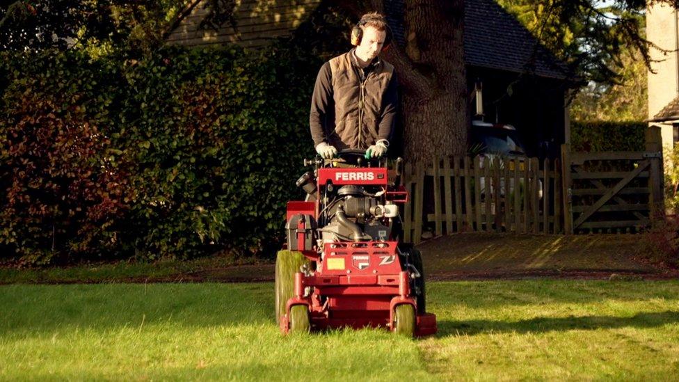 Gardener Richard Morris on his ride-on mower