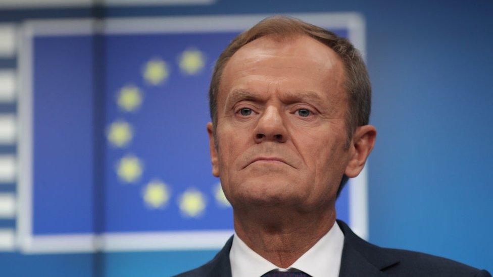 President of the European Council Donald Tusk listens during the final press conference of the European Council Meeting on December 14, 2018 in Brussels, Belgium