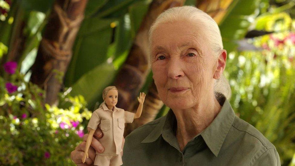 Jane Goodall with her doll in her hand