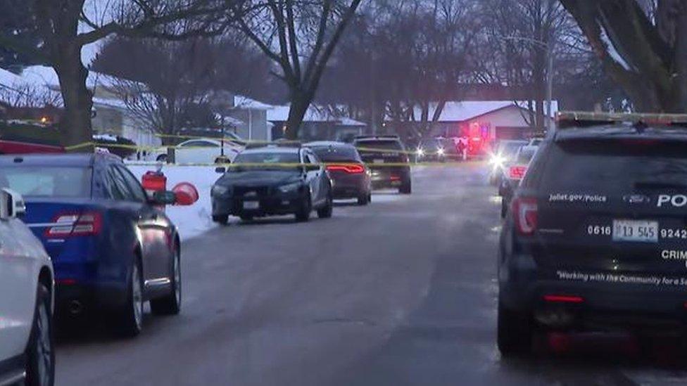 Police at the scene of shootings in Joliet, Illinois