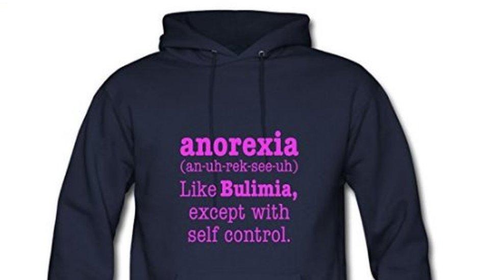 Hoodie that says "Anorexia. Like Bulimia, except with self control"