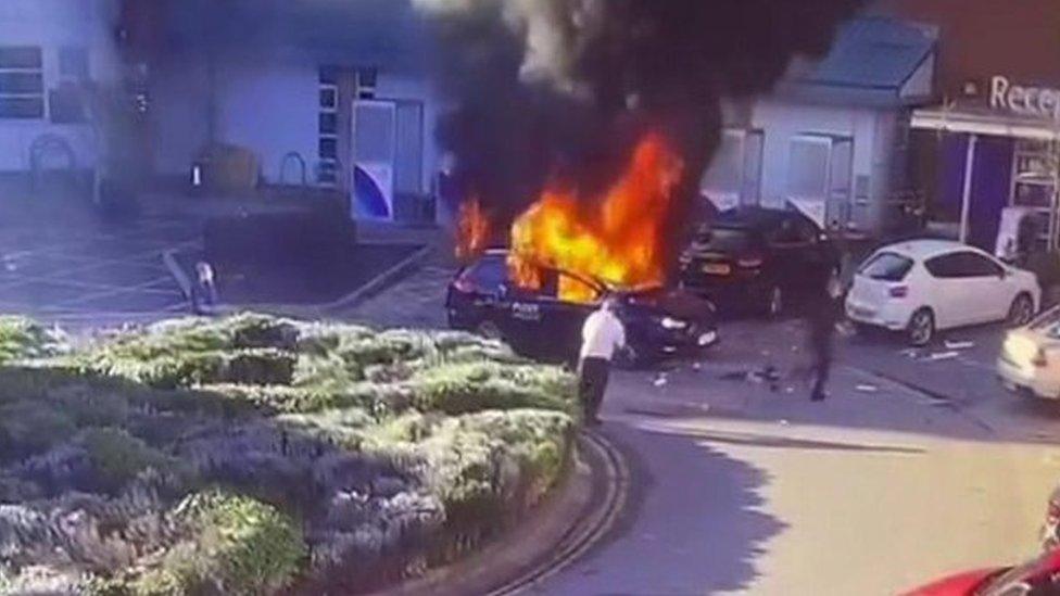 Burning car outside Liverpool Women's Hospital