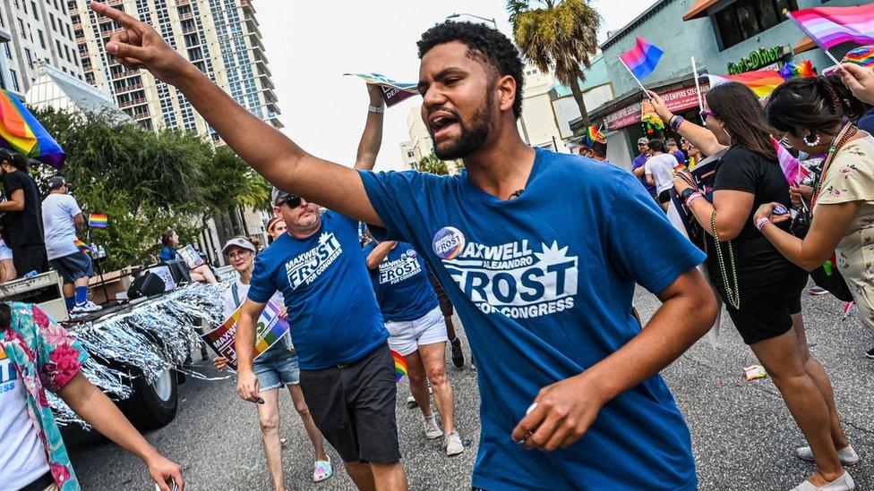 Maxwell Frost participates in the Pride Parade in Orlando, Florida, on 15 October 2022