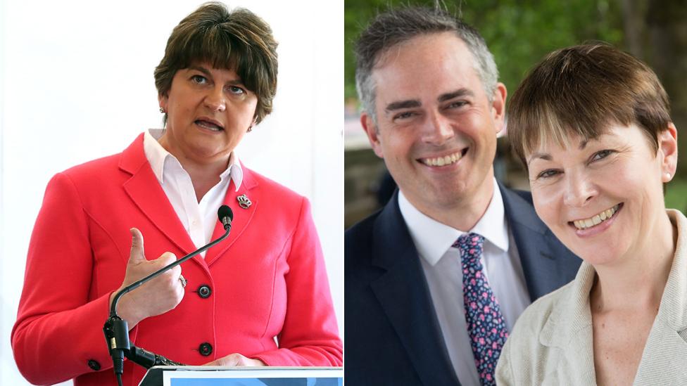 Arelene Foster, Jonathan Bartley and Caroline Lucas