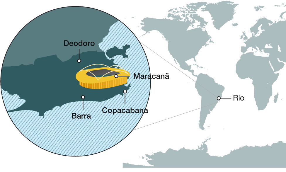 The Rio Olympics will be held in four venues in Rio, Brazil: Deodoro, Barra, Copacabana and Maracana - the site of the Olympic Stadium