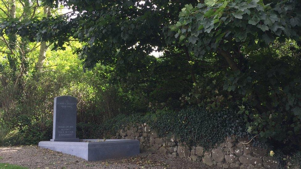 Seamus Heaney's memorial is located in a corner of the graveyard adjoining St Mary's parish church in Bellaghy