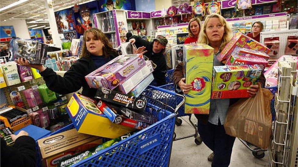 Shoppers run for the checkouts