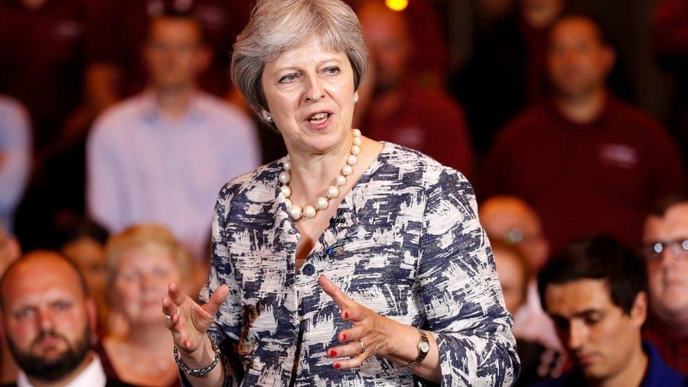 Theresa May speaking to workers at Reece Group Limited, in Newcastle