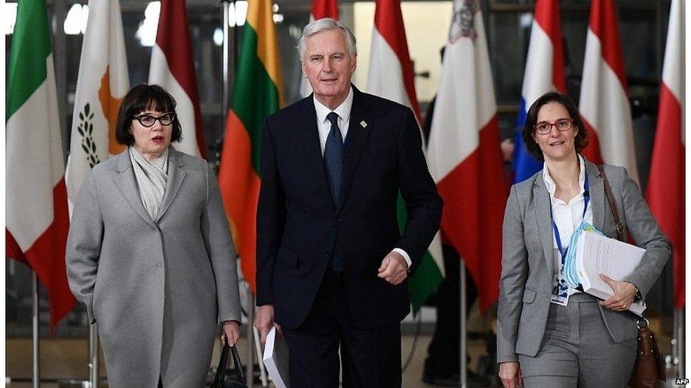 Michel Barnier and his negotiating team arrive at the EU's headquarters