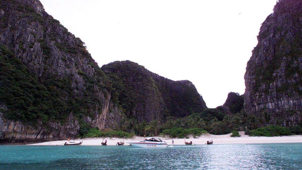 This file photo dated 14 January 1999 shows a general view of Maya Bay, Thailand, the day before the start of shooting for the film The Beach