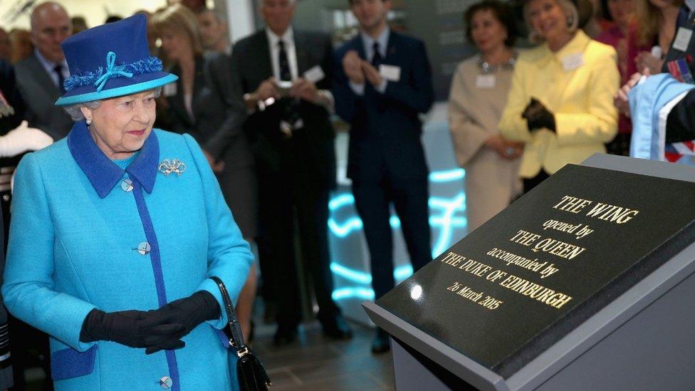 Queen unveiling plaque at the Battle of Britain memorial