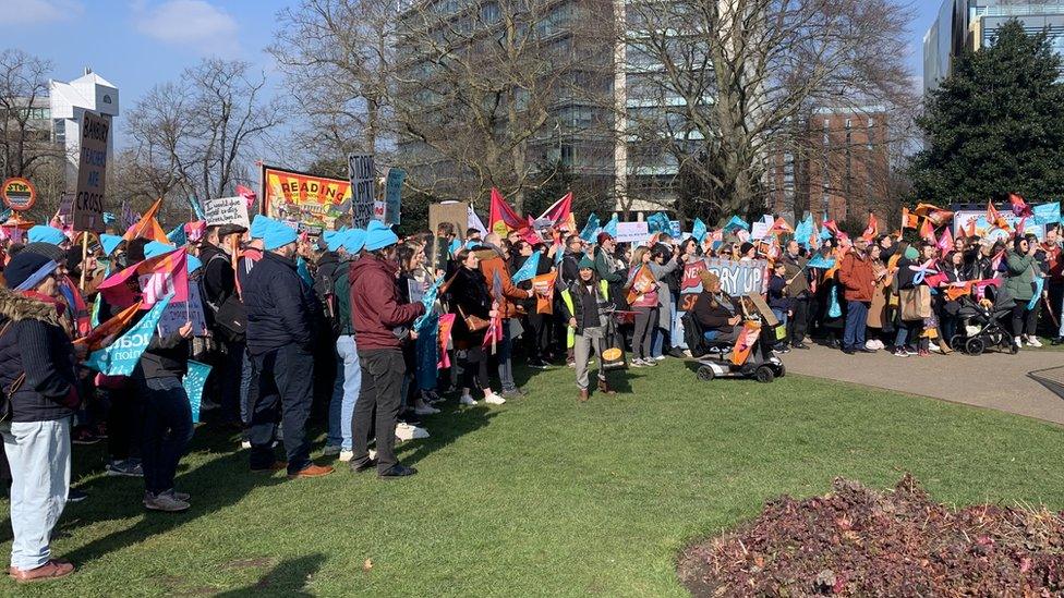 NEU members held a rally in Forbury Gardens in Reading