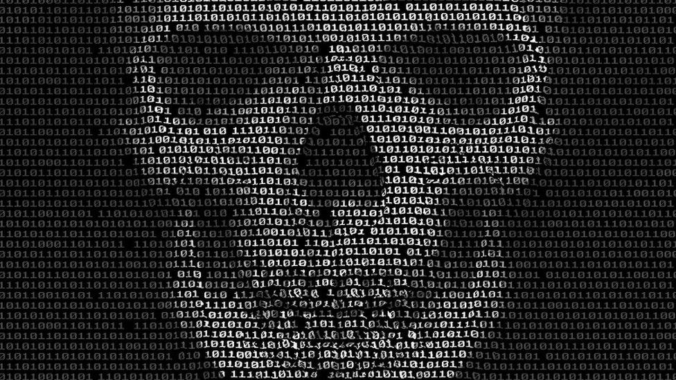 Skulls head image made from binary code