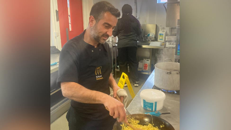 Food being made in a school kitchen