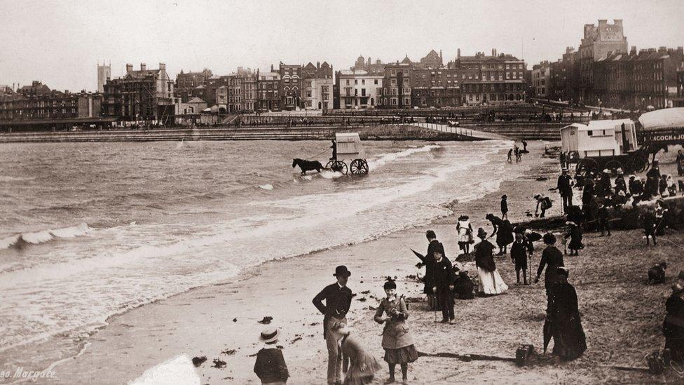 Victorian daytrippers on the beach at Margate