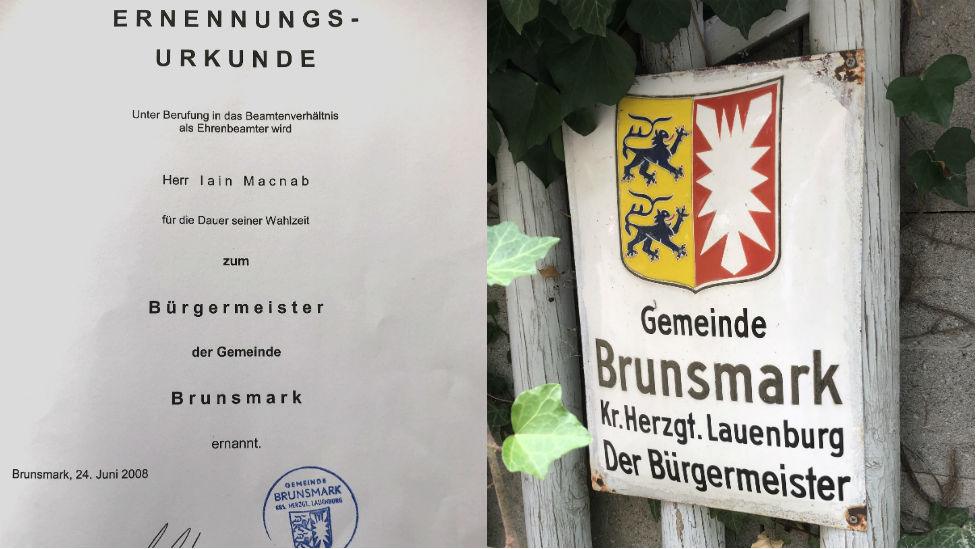 Certificate confirming him as mayor and Brunsmark sign