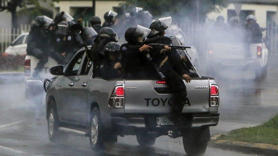 Riot police clash with protesting engineering students in Managua on May 28, 2018